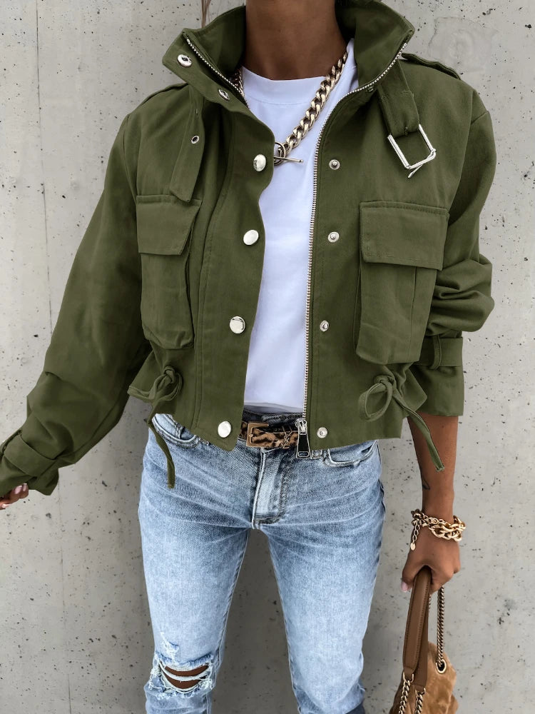 Winter Jacket Women 2025 Streetwear Long Sleeve Top Bomber Trending Products Clothes Coats Short Tooling Style Coat Women