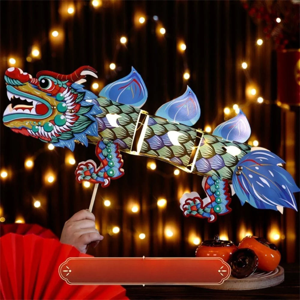 Luminous Mid-Autumn Dragon Dance Lantern DIY Craft Cartoon Chinese Style Dragon Lamp Festival Creativity Handheld Dragon Lantern