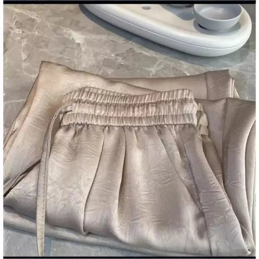 plus Size Satin Ice Silk Wide Leg Pants Women's Summer Thin Cool Casual Straight Leg Trousers Comfortable Loose Fit Long Pants