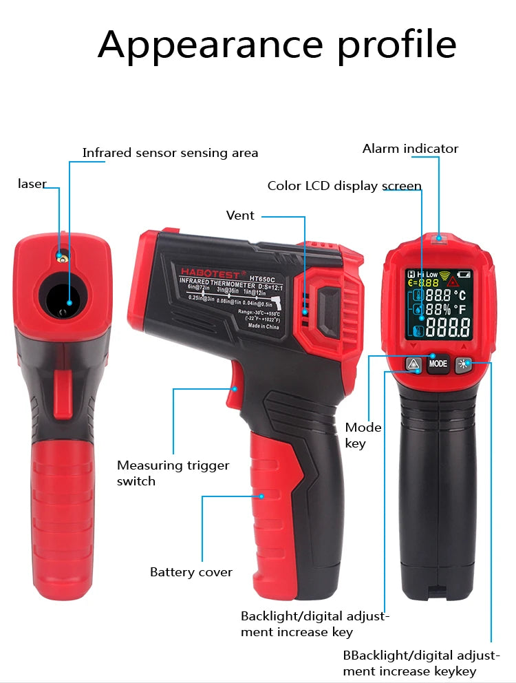 Digital Infrared Thermometer -50~600℃ IR Laser termometro Pyrometer Gun Non-Contact Laser Temperature Meter gauge Tools