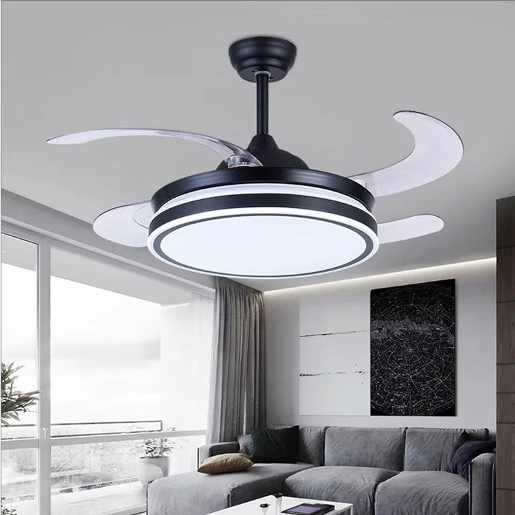 Retractable ceiling fan Air purifying led light celling fan modern bedroom smart remote control large hotel ceiling fan