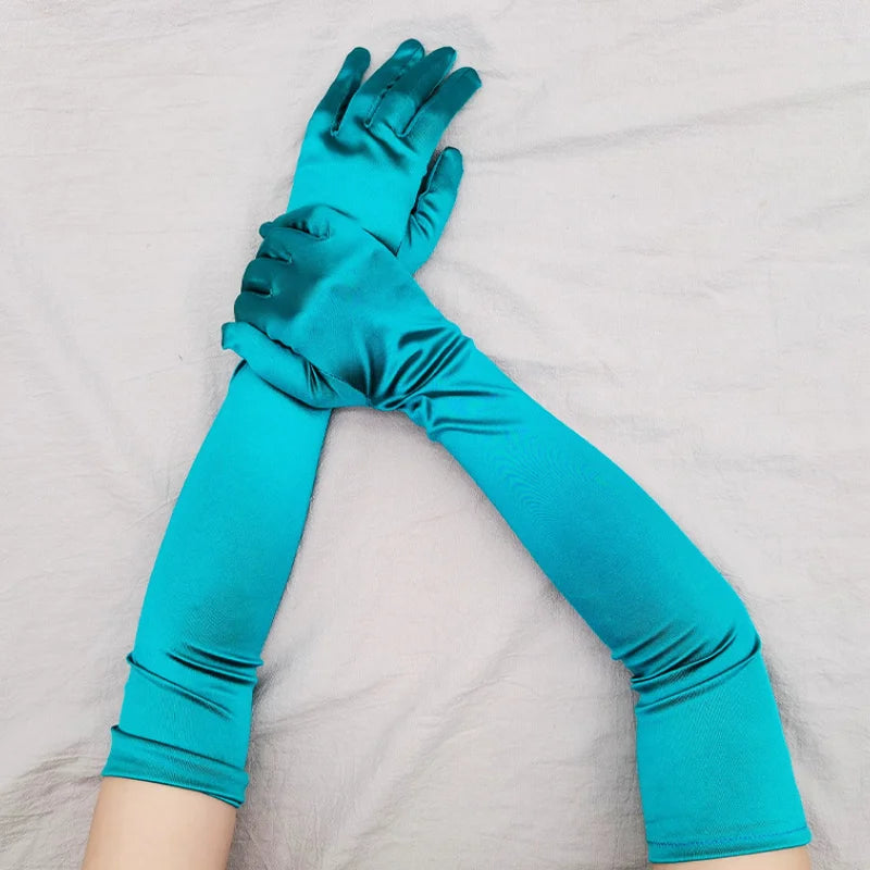 Ladies' Gloves, Long Hook-Finger Tinted Gloves, Ball Gloves, Bride's Wedding Dress Gloves, Sun-Protective Fashion Gloves C101