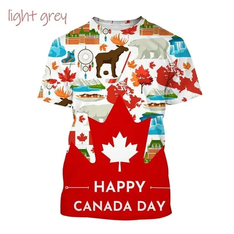 I Love Canada Flag Graphic T Shirt For Men Clothing Canadian Emblem Tee Shirts Unisex Women 3D Happy Canada Day Printing T-shirt