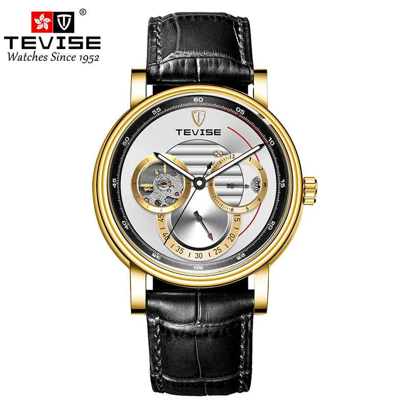 Automatic Mechanical Watch for Men Leather Strap Skeleton Watch 24 Hours Luminous Watch Fashion Casual Watch