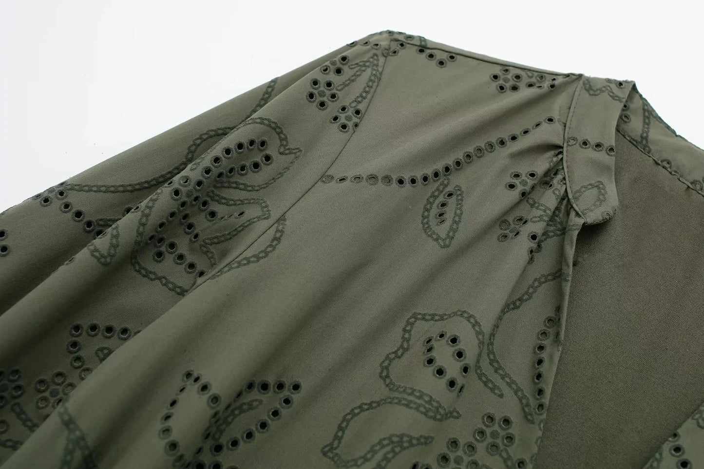 HH Spring Women's Vintage Solid Shirt Dress Puff Sleeve Short Dress V-Neck Female Hollow Embroidery Casual Belt Dresses