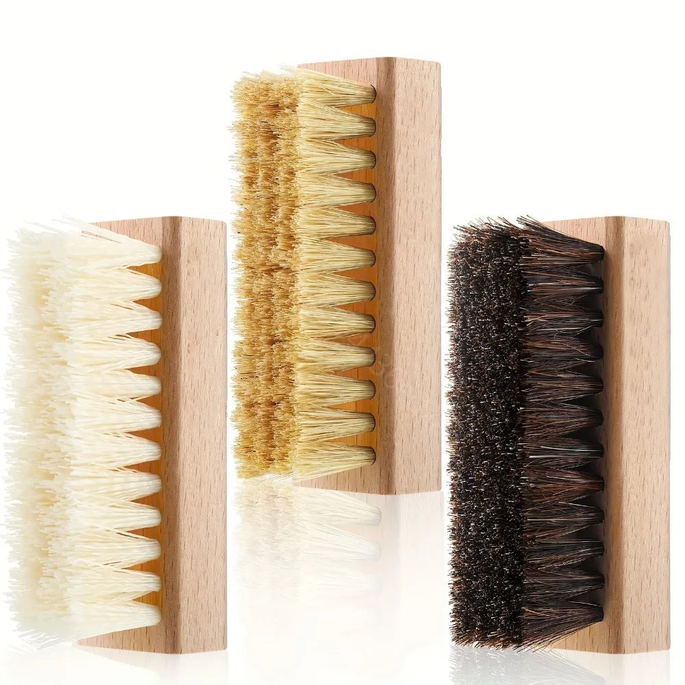 1pc Wooden Handle Shoe Cleaning Brush Horse Hair Wood Brush Leather Shoe Care and Cleaning Shoe Brushes