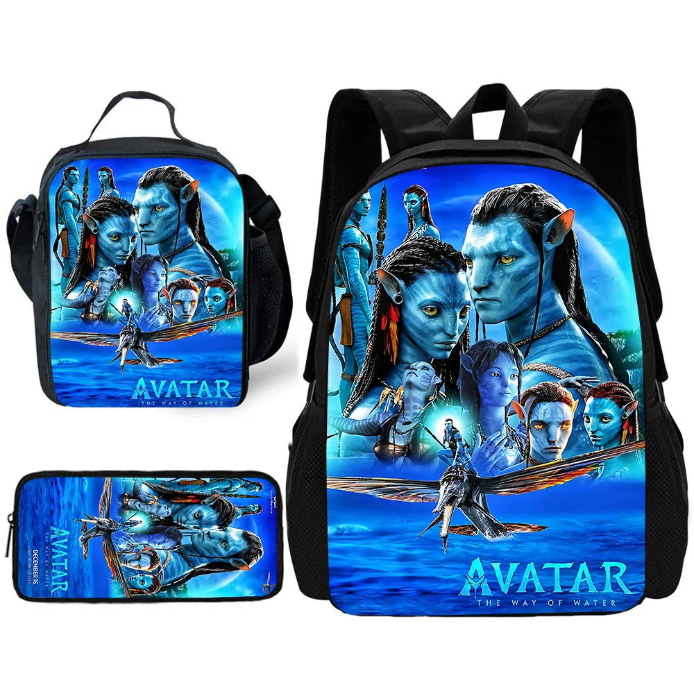 Science Fiction Movie Child School Backpack with Lunch Bags ,Pencil Bags ,School Bags for Boys Girls A-AvatarS Best Gift