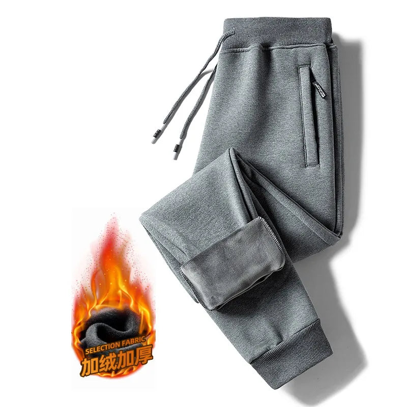 Men's Winter Thickened Fleece Lined Casual Pants Loose Fit Sporty Youthful Style mid Waist Long Trousers with Cuffed Ankle