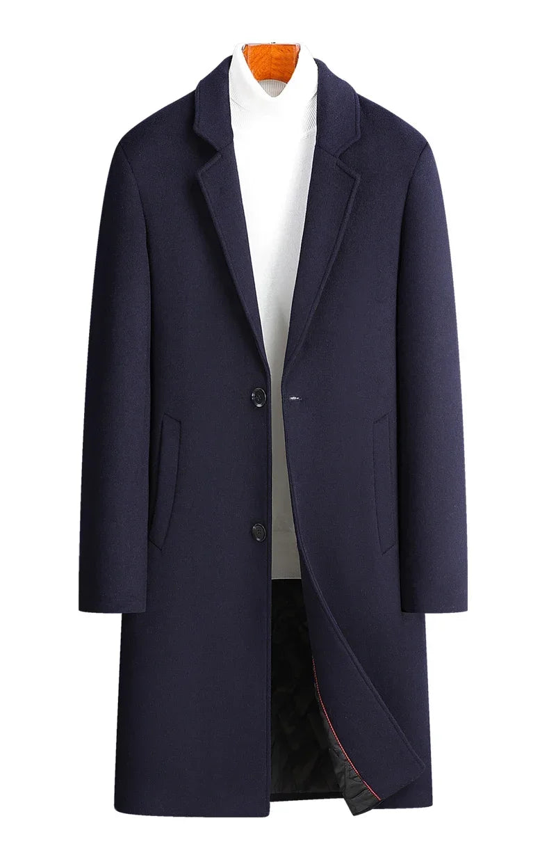 Wool 54.3% autumn and winter new men's woolen coat medium and long suit collar cotton thickened woolen coat men's coat