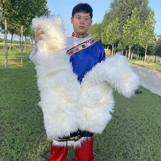 Men Women Pure Sheepskin Fur Leather Pants Middle Aged Warm Thickened Padded Wool Cotton Pants Outdoor Wear-resistant Pants