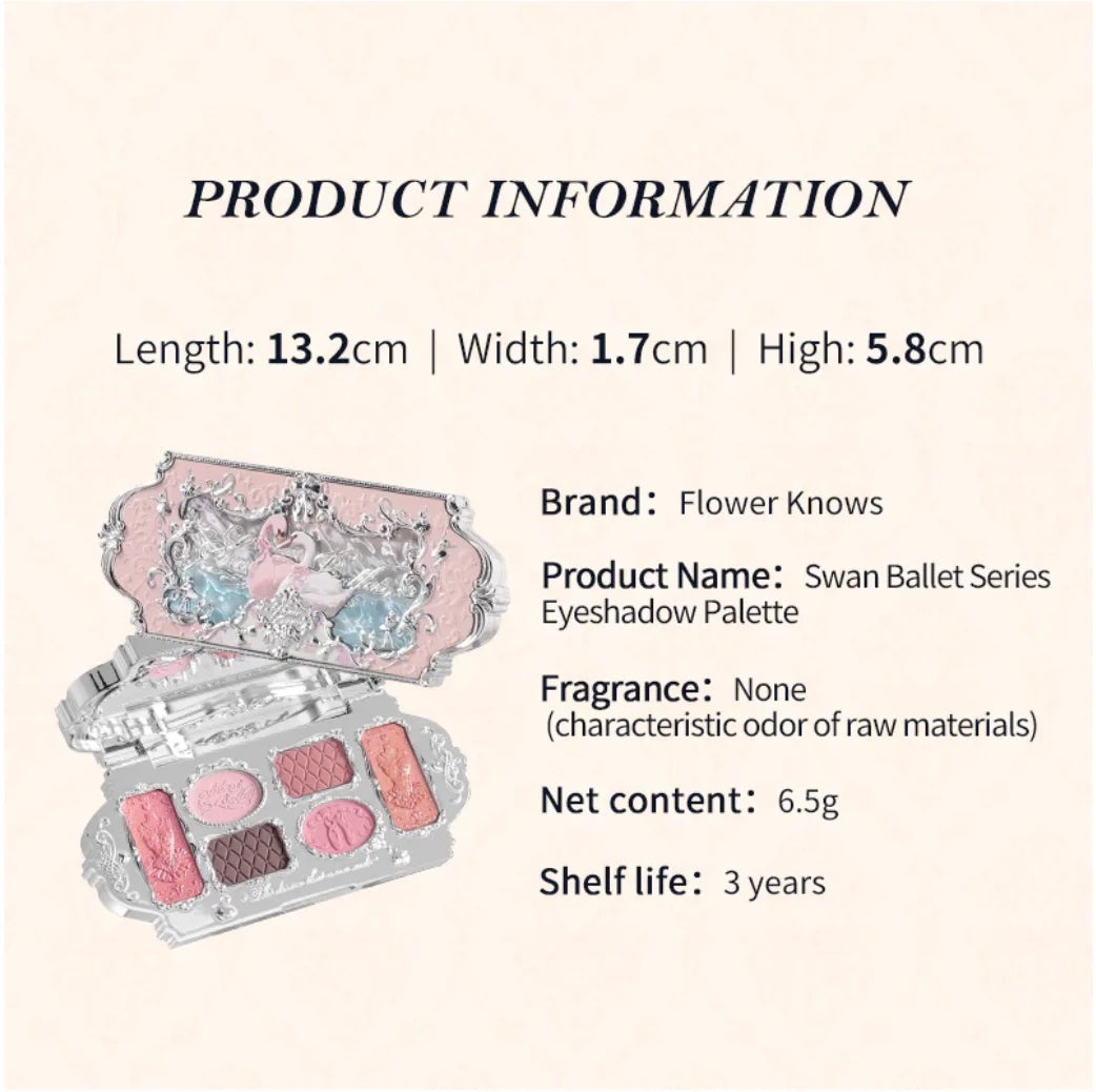 Flower Knows Swan Ballet Series 6 Color Eyeshadow Palette Long-lasting Effect Silky Powder Matte Chameleon Eye Makeup Cosmetics