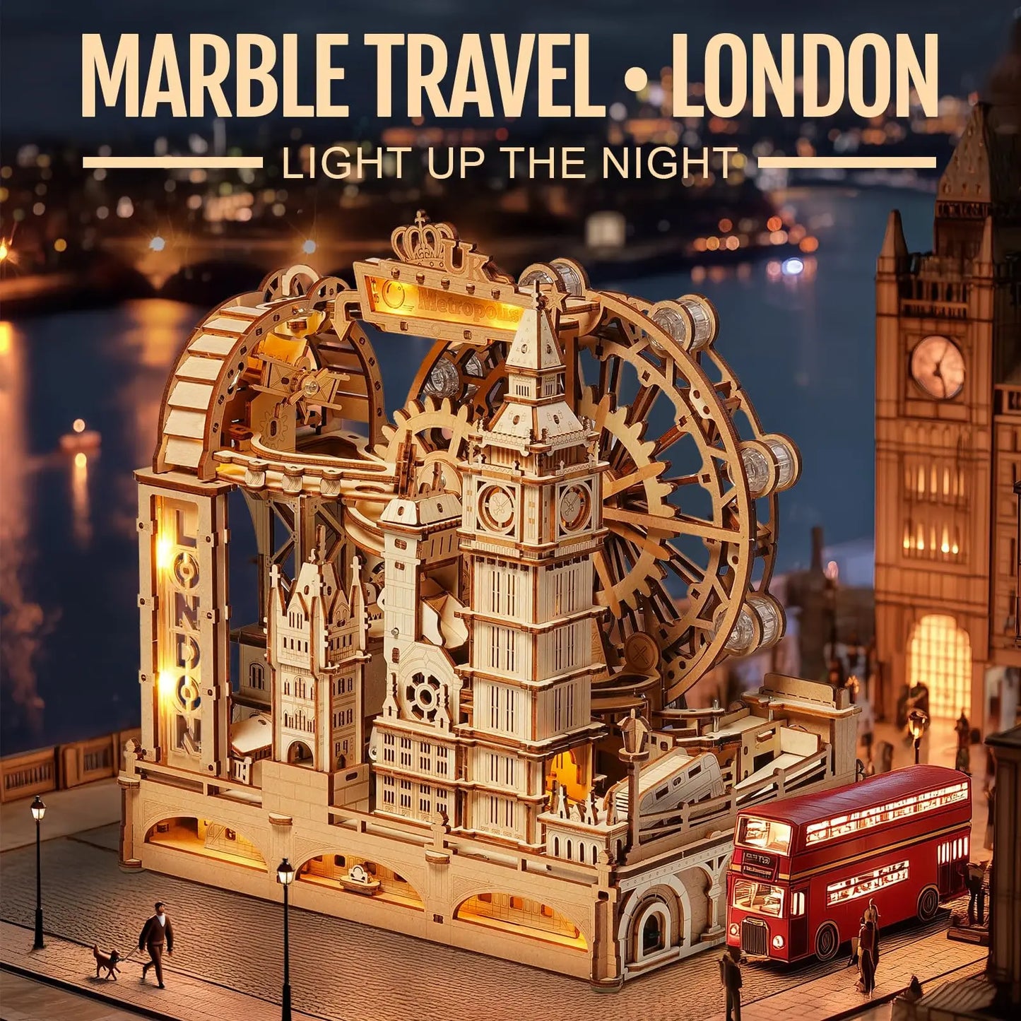 Rokr Marble Travel London Marble Run 3D Wooden Puzzle Interactive Gift for Kid Adult Challenging Craft for Handicraft Enthusiast
