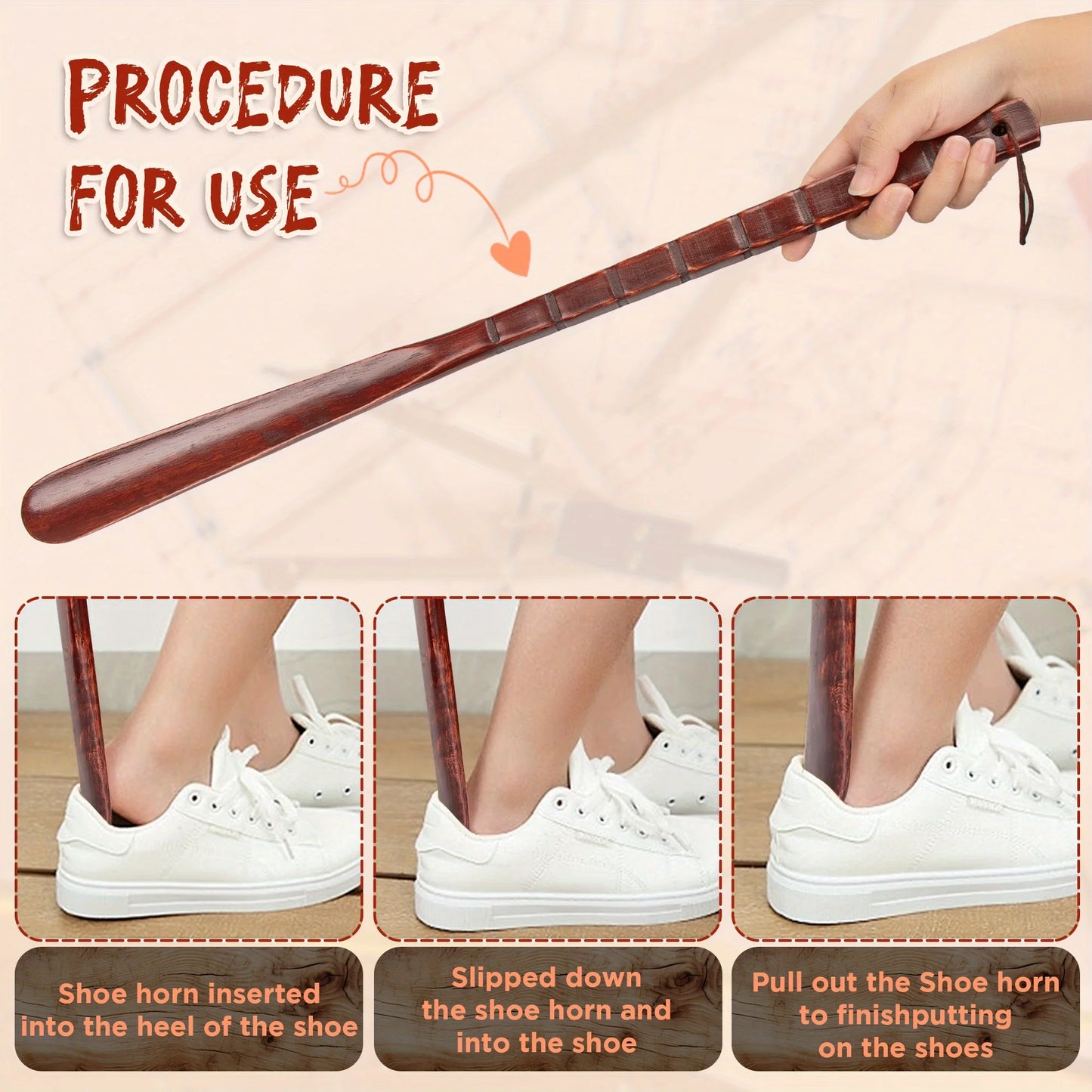 55cm Long Wooden Shoe Horn, Smooth Burr-Free Shoe Horn with Lanyard, High-Quality Wood Shoe Helper for Men Women Seniors,Durable