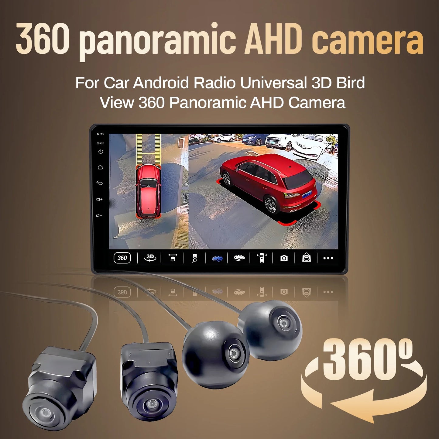 Universal 3D Bird View 360 Panoramic Camera  AHD 1080P /720P Rear / Front / Left / Right Accessorie For Car Android Radio