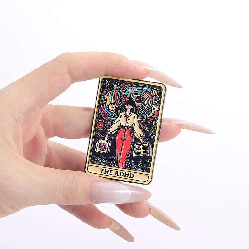 The ADHD Tarot Cards Enamel Pin Autism Mental Health Metal Brooch Lapel Backpack Badge Jewelry Accessories Gift For Friends