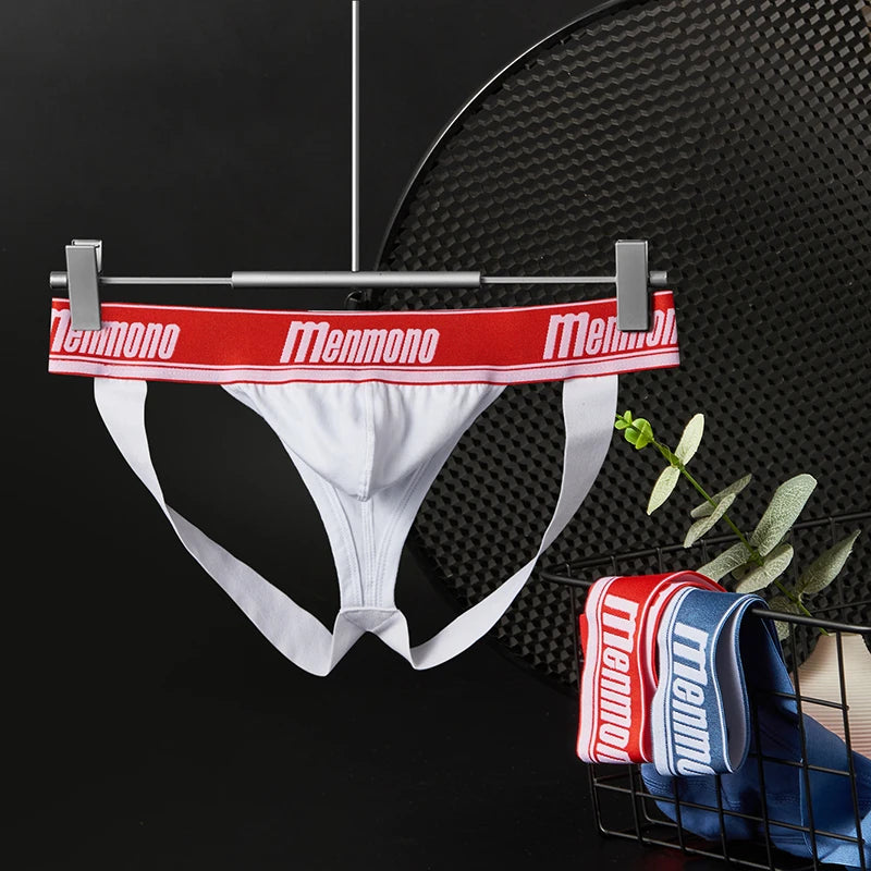 Men's thong pants  cotton double buttocks low waist sexy bullet separation design comfortable  simple white shorts