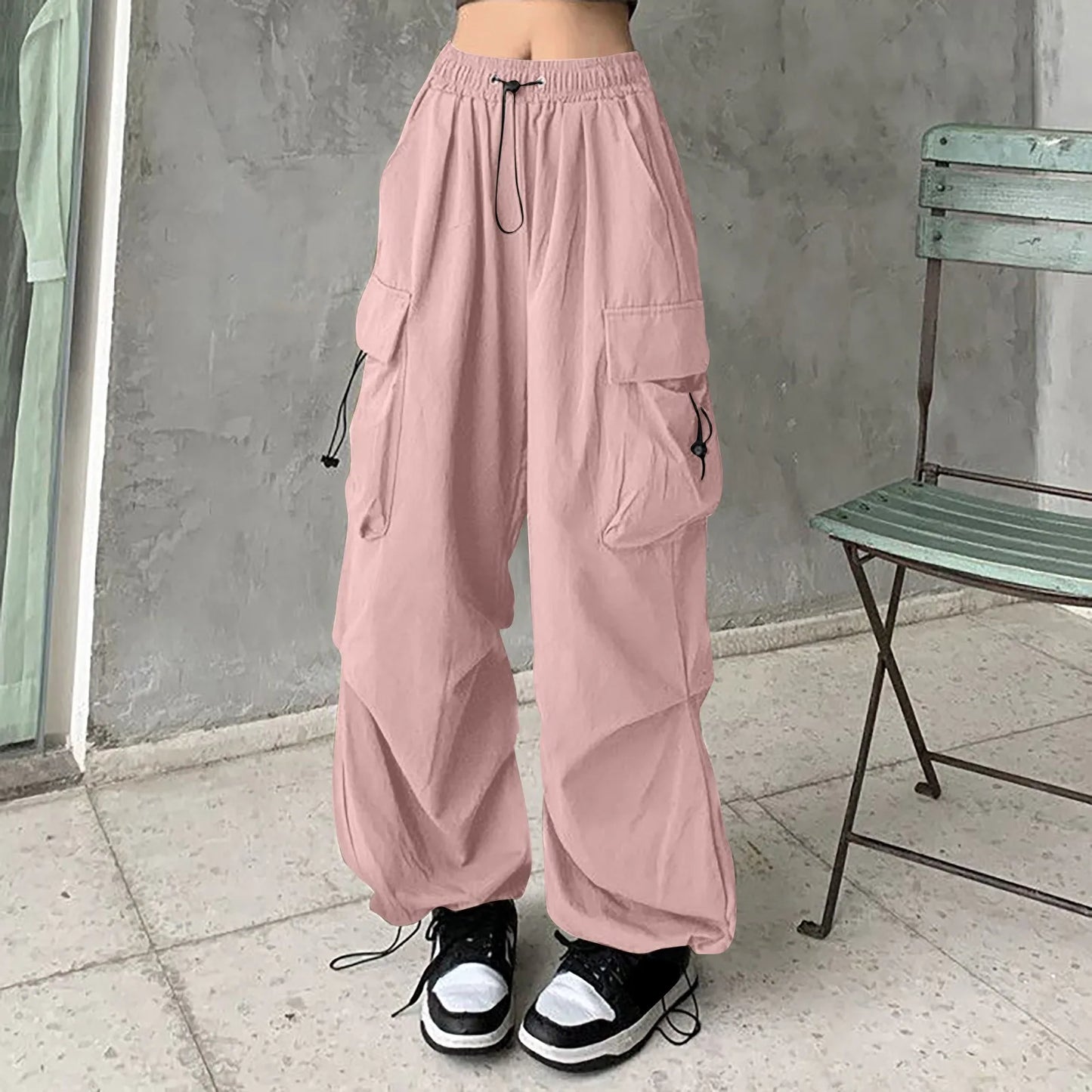 Women Pants Casual Low Waist Drawstring Sweatpant Solid Drawstring Parachute Trousers Oversized Pants Jogger Women'S Pants