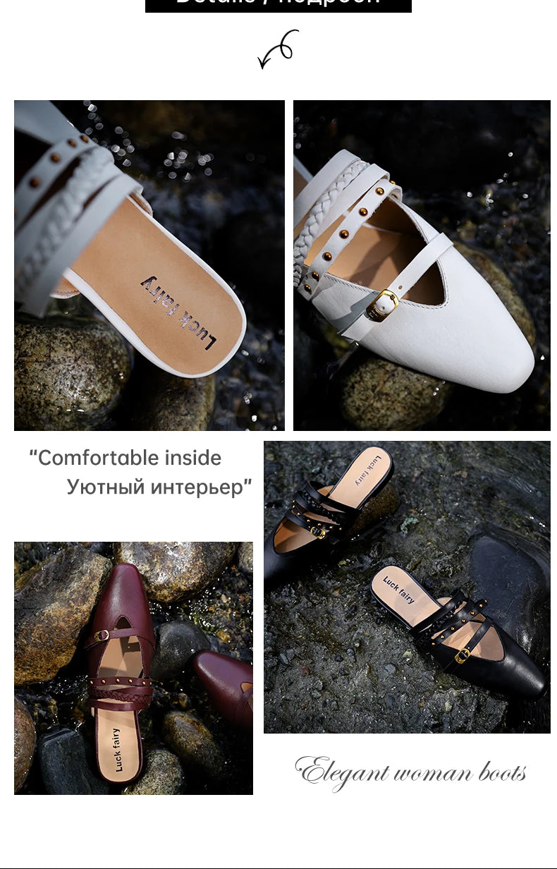 Ods Footwear Designer Rivet Women Flats Slippers Shoes Mules Female Slides Fashion Pointed Toe Ladies Flats Slippers Sandals 40