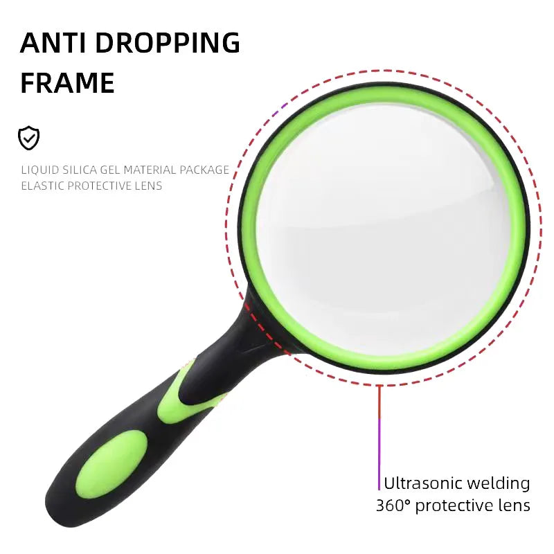 10X Magnifying Glass  Handheld Reading Magnifier For Seniors & Kids Real Glass Magnifying Lens For Book Newspaper Reading