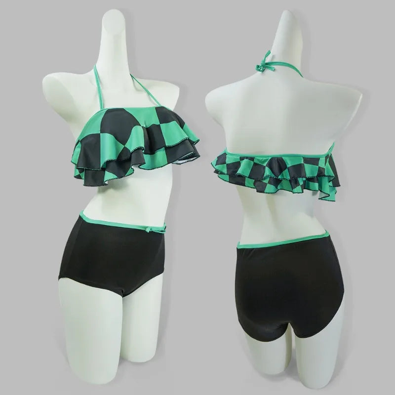 Anime Demonn Slayer Cosplay Swimsuit Shinobu Kimetsu no Yaiba Tanjiro Nezuko Bathing Suit for Pool Beach Party Halloween Costume