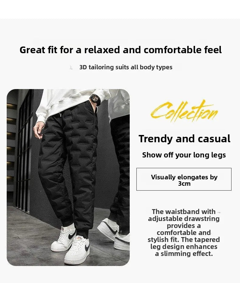 Men's down Pants Winter Outdoor Wear Thickened Large Size High Waist Warm Cold Proof Windproof Cotton Pants Harlan Style