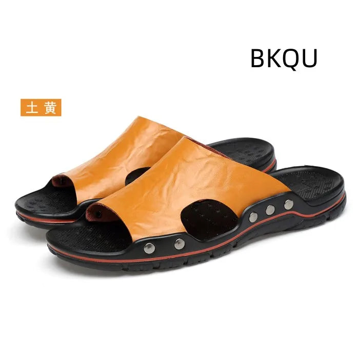 Genuine Leather Slippers for Men Casual Big Size Wear-Resistant Non-slip Fashion Flat Breathable Comfortable Shoes Summer Main