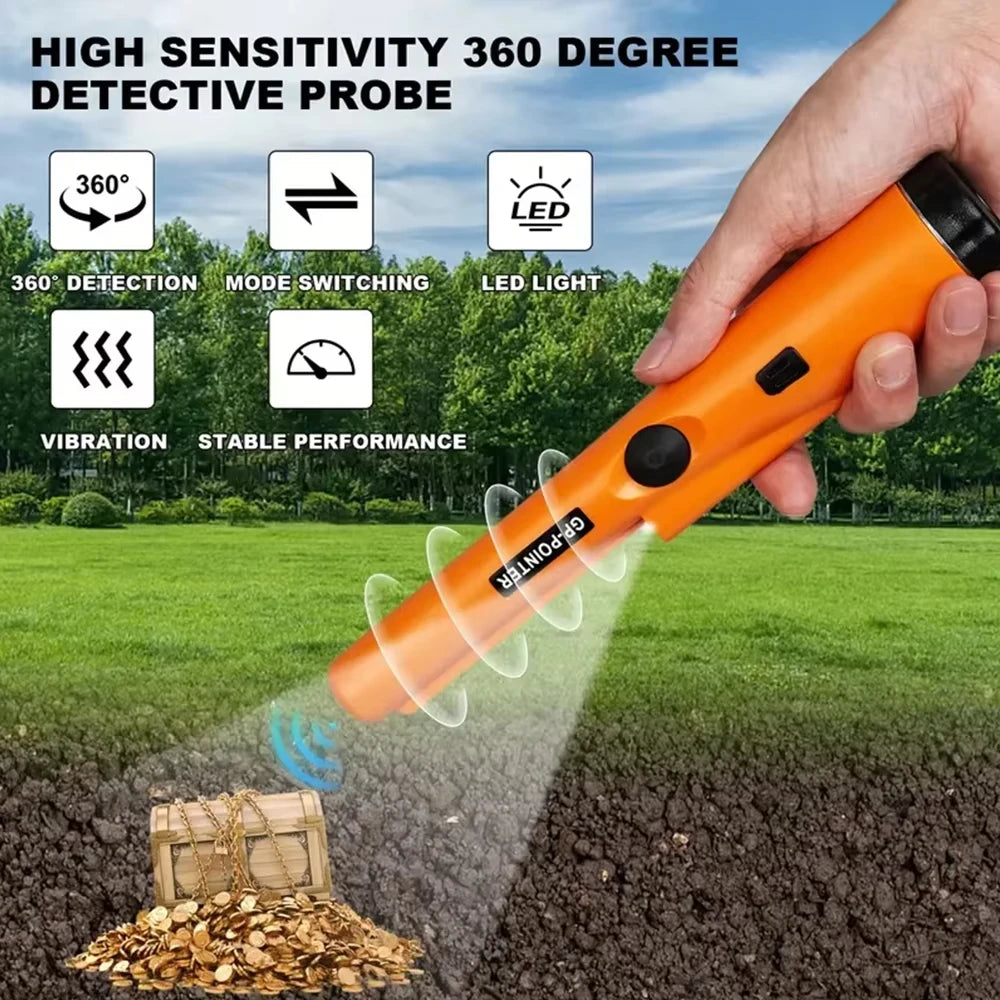 Metal Detector Outdoor Adventure Handheld Metal Detector Pinpointer Finder Waterproof 360° Side Scan Metal Detector Rod