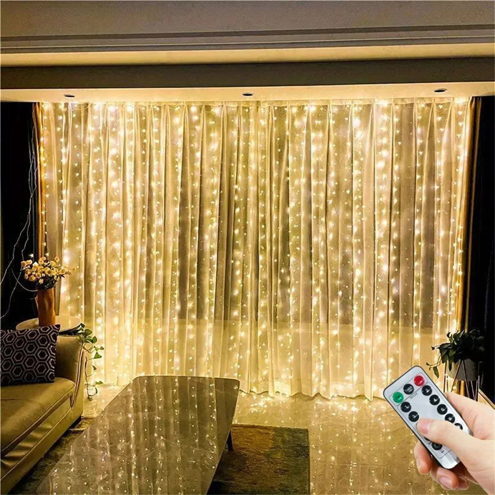 USB Plug Wedding Garland Valentine's Day Ramadan EID Mubarak Decoration for Home Curtain Lights 8 Modes LED Curtain Fairy Light