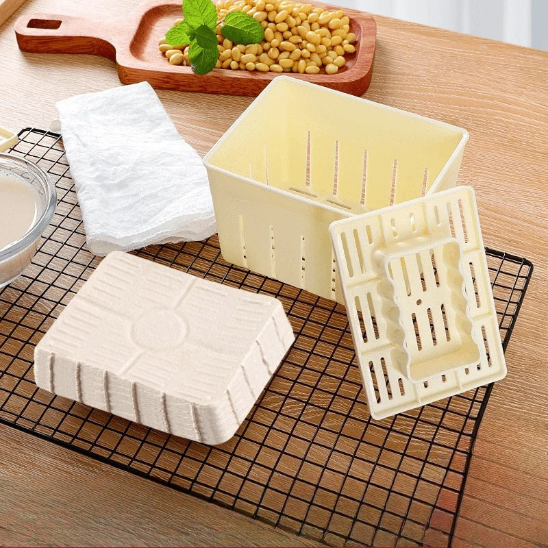 DIY Plastic Tofu Press Mould Homemade Tofu Mold Soybean Curd Tofu Making Mold With Cheese Cloth Kitchen Cooking