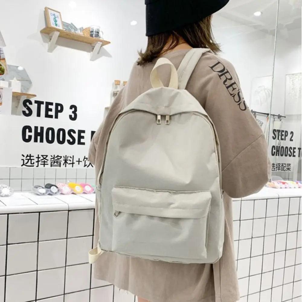 Casual Simple Solid Color Backpack Fashion Schoolbag School Bags Large Capacity Travel Backpack Book Bags Teenagers