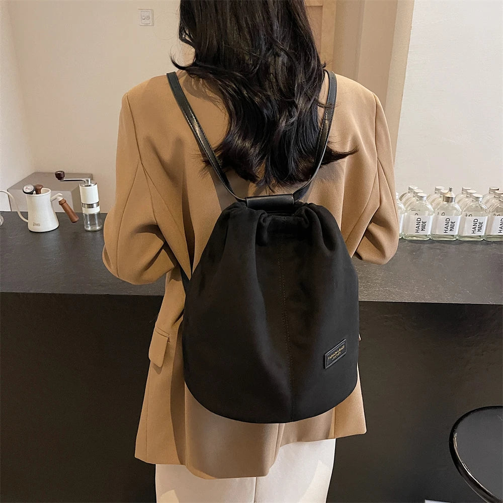 2024 Latest Women Fashion Backpacks Drawstring Bucket Shoulder Bags Soft Suede Large Capacity Rucksack For Travelling Shopping