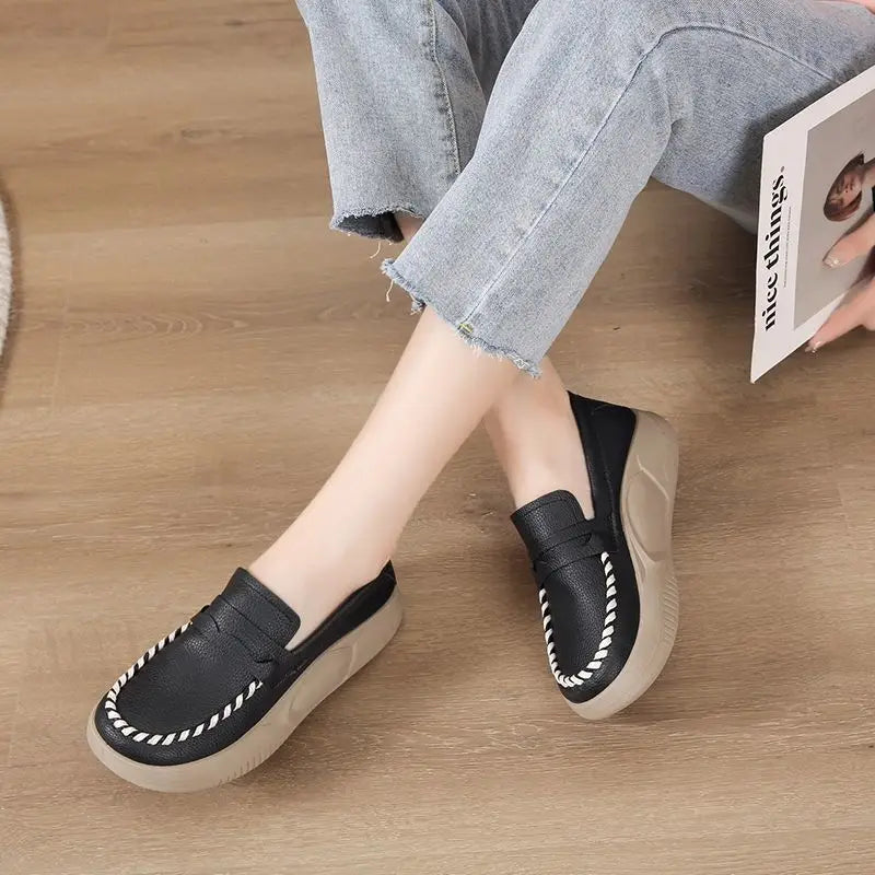 Woman Footwear Low Leather High on Platform Shoes for Women Loafers White Casual Daily Routine Autumn Offer Korean Fashion 2025