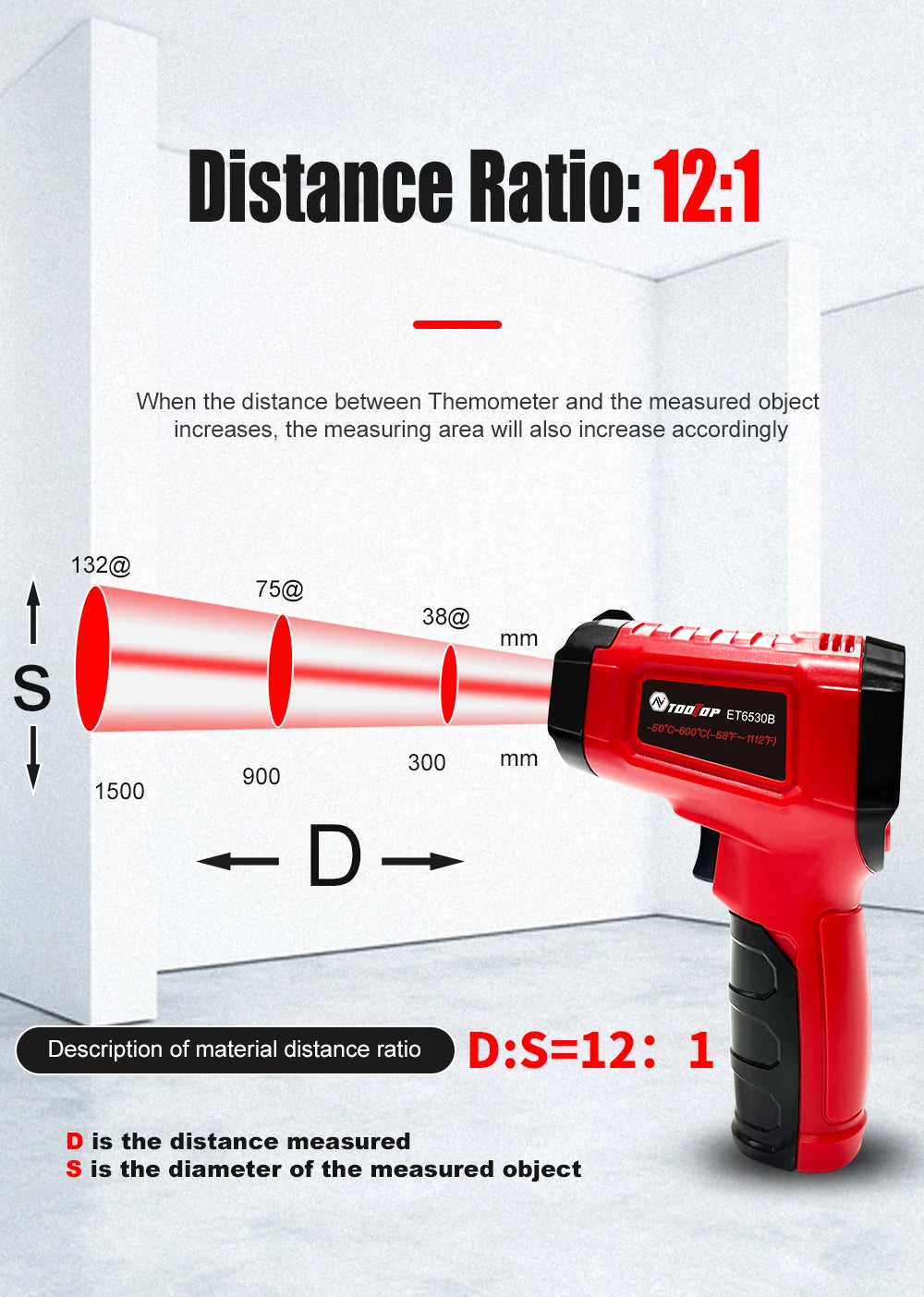TOOLTOP ET6530C -50°C-600°C Handheld Digital Thermometer Laser Backlight Display Industrial Thermometer For Kitchen Outdoor Car