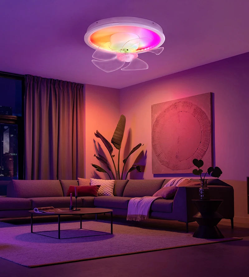 LED Ceiling Fan Lamp RGB Stepless Dimming Remote Interior Lighting Fixture Bedroom Living Home Decor Ceiling Fan With Light