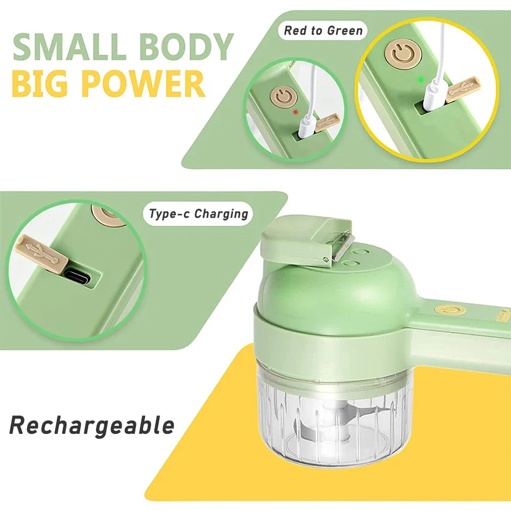 Meat grinder handheld wireless electric garlic grinder, food chopper, 4-in-1 electric vegetable cutter set