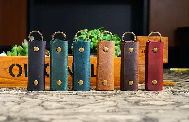 Genuine Leather Key Holder Small Home Keys Storage Bag Minimalist Key Ring Pouch Cow Leather Personalized Key Organizer Wallet