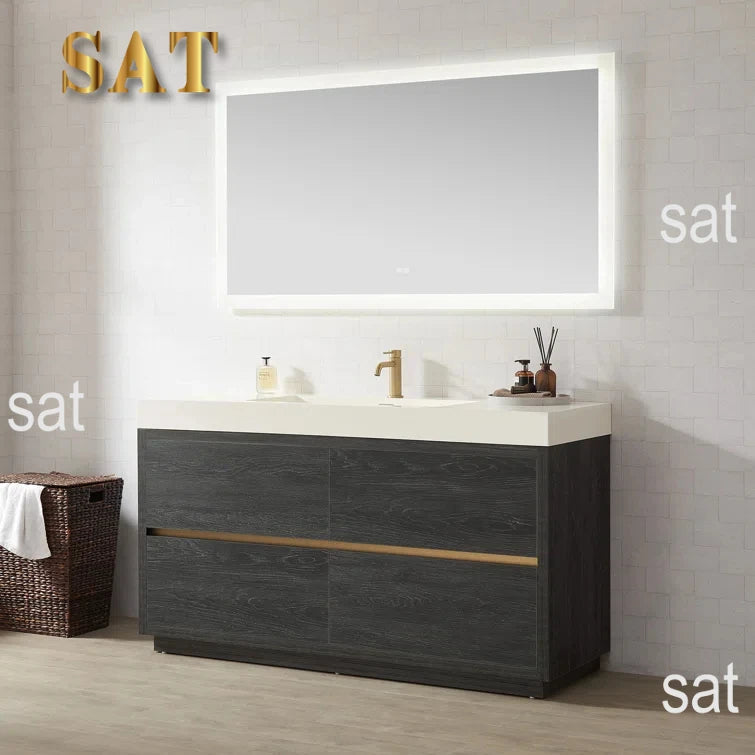 /60 Inch Furniture Bathroom Floor Standing Storage Cabinet Single Sink Bathroom Vanity Cabinet Set With Countertop