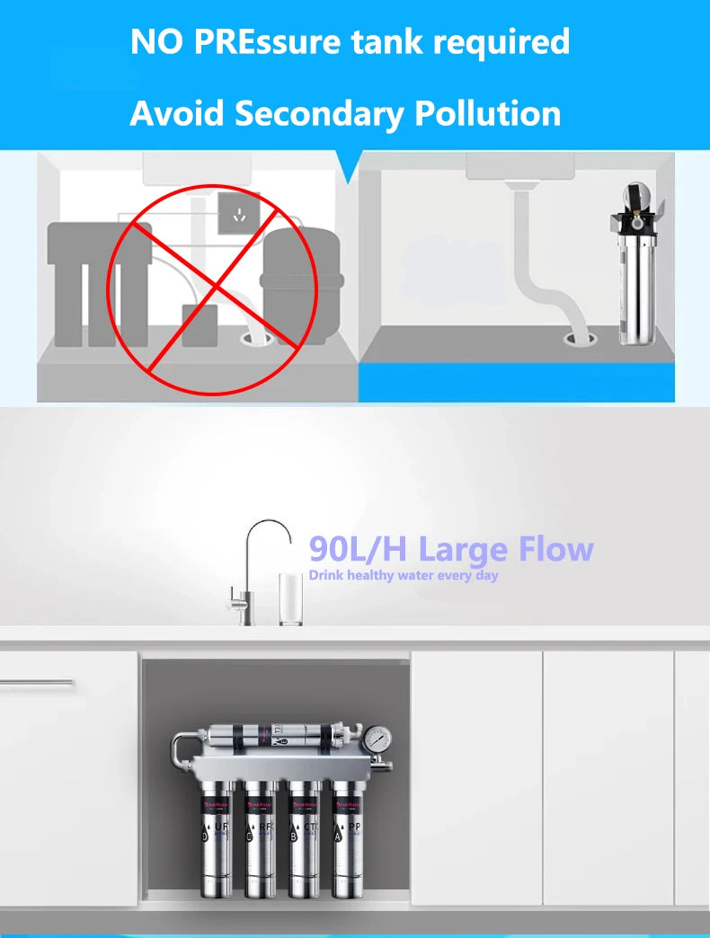 Household Kitchen Ultrafiltration  Water Purifier With Tap Stainless Steel Direct Drink Tap Water Purifier Water Filter System
