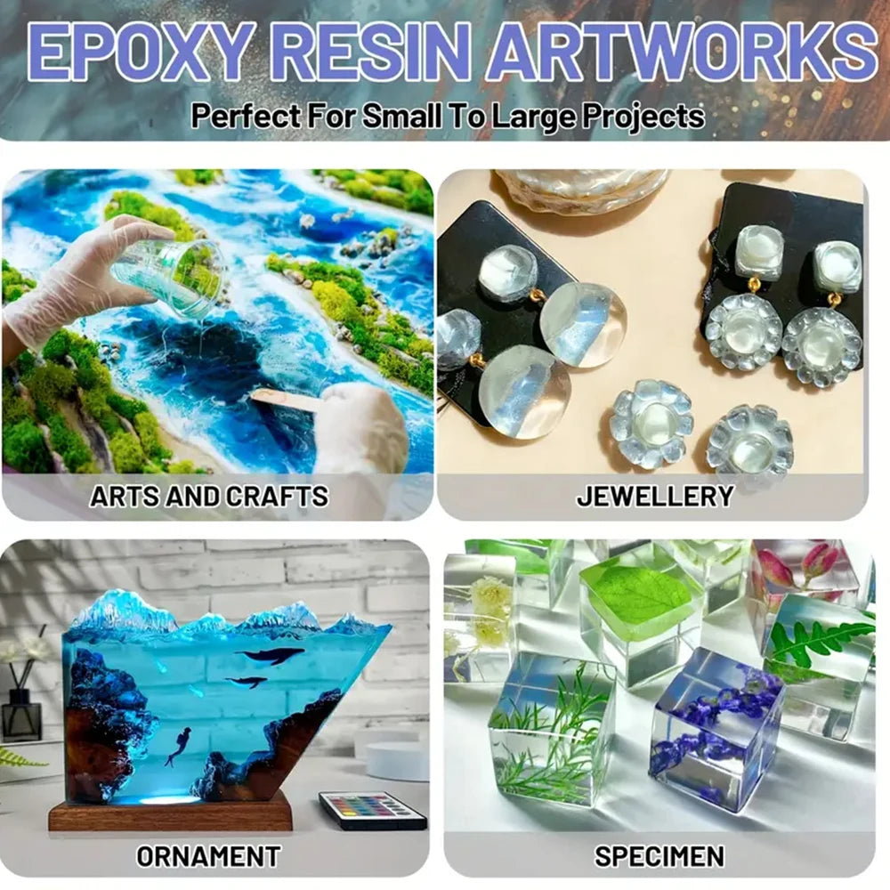Epoxy Resin Kit, 1:1 Ratio, Crystal Clear, High Gloss Finish, Bubble-Free, Odorless, Non-Toxic, Non-Flammable With Gloves, Stic