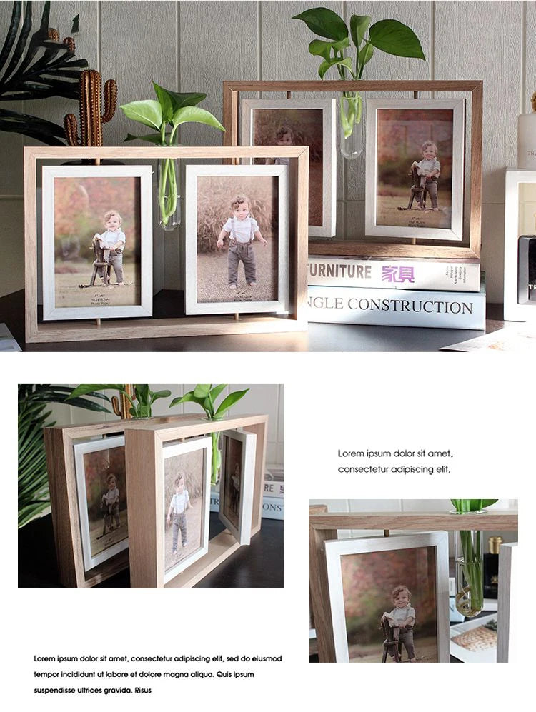 Picture Frames 4x6 Rotating Family Photo Frame,Office Desk Decor Wedding Gift, Floating Double-Sided Glass Tabletop Standing