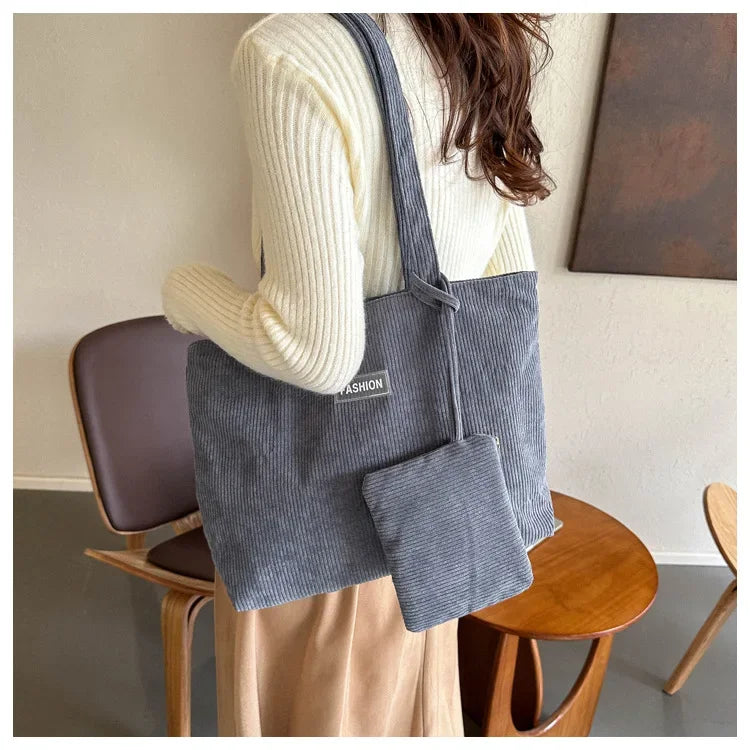 Ladies' handbag, corduroy ladies' shoulder bag, daily commuting tote bag, shoulder bag with small bag