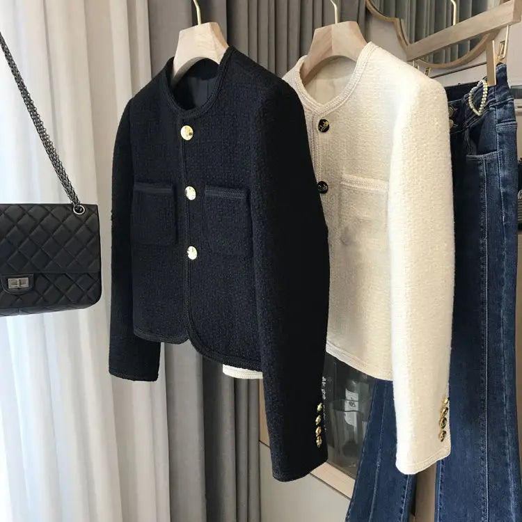 2025 New Early Spring Women's Tweed Suit Short Wool Coat Over Spring Autumn