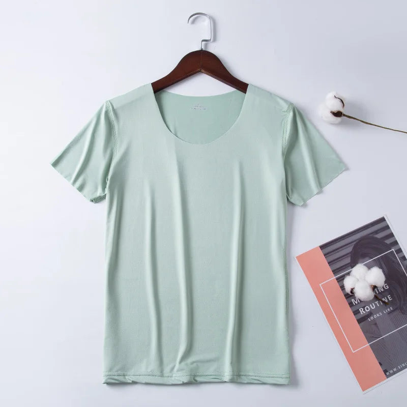 Summer Women T-shirts Ice Silk T-shirt Vest Short Sleeve Tank Fashion Woman Blouses 2023 Slim y2k Tops Undershirt Woman Clothes