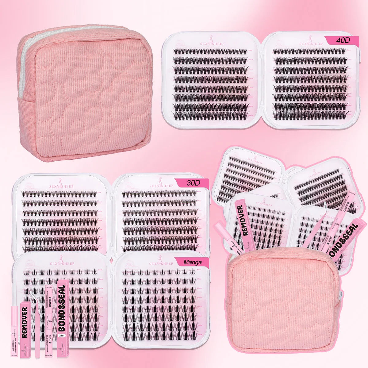 Lash Clusters 20D 30D 40D Lashes Extension with Bond&Seal Remover Soft Wispy DIY Individual Lash Kit Festival Gift Portable