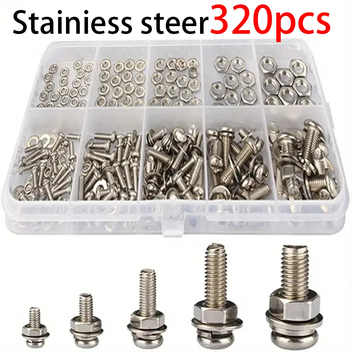 320pcs Stainless Steel Screw Nut Bolt Assortment Kit M2 M2.5 M3 M4 M5 Nuts and Bolts Assortment
