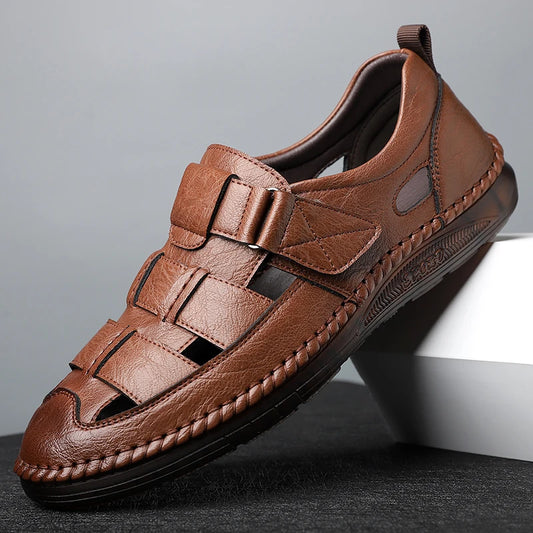 Genuine Leather 2024 Summer Special Offer Men's Business Casual Hollow Work with Holes Leather Sandals Men's Work Hole Sandals