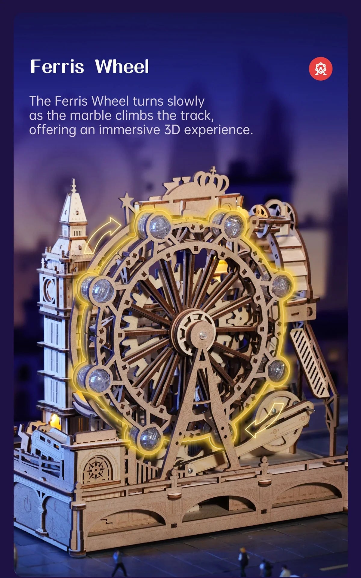 3D Wooden Puzzle Marble Run Building Kit London City Model with Lights Mechanical DIY Landmark Puzzle for Adults Teens