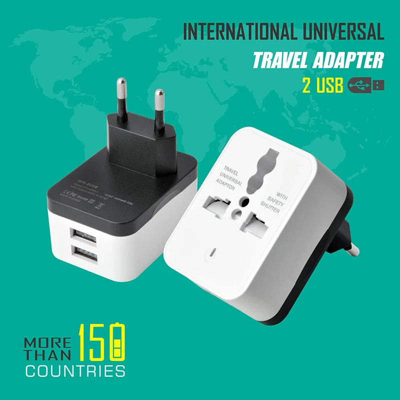 Universal EU US UK 2 USB Travel Plug Power Charger Converter Socket America Britain European Multi-function Plug Adaptor 5V 1A