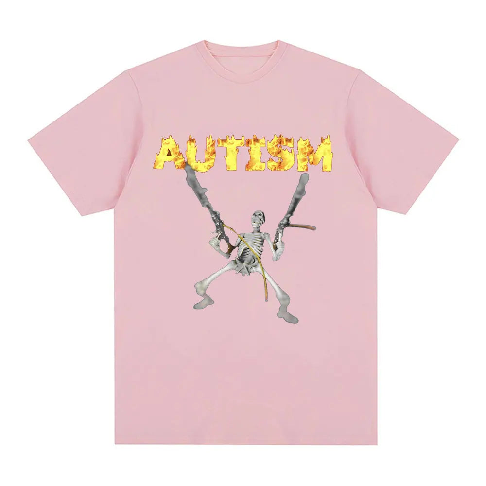 Funny Autism Skeleton Meme T Shirt Humor Skull Meme Women Fashion Hip Hop T-shirt Casual Cotton Short Sleeve Summer T-shirts