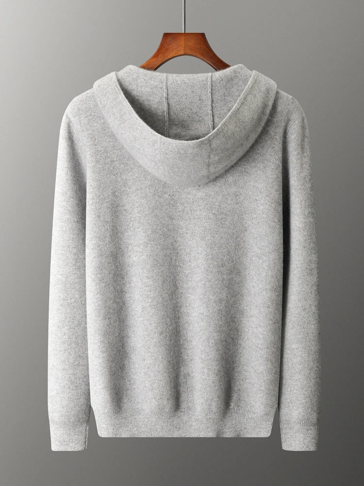 100% Pure Wool Sweater Suit Men's  Hooded Cardigan Wool Pants Thick Warm Knitwear Autumn Winter Smart Casual Trousers Hoodie